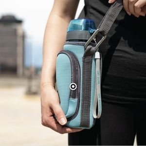 Integrated Water- Neoprene Water Bottle Carrier With Adjustable Strap Zip Pocket